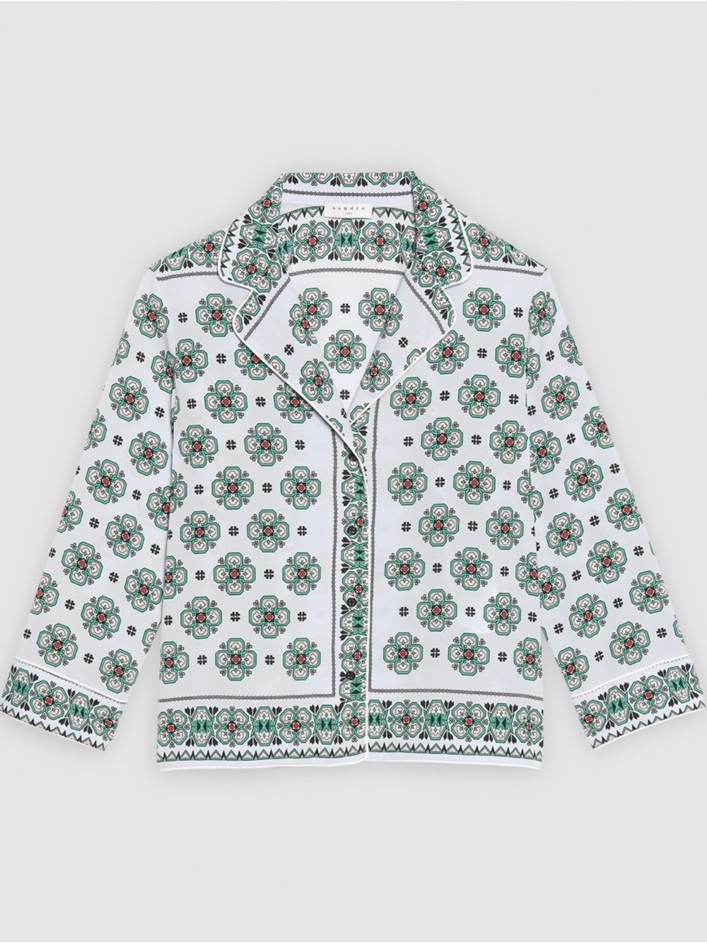 Sandro Blue Shirt with Green and Pink Geometric Print